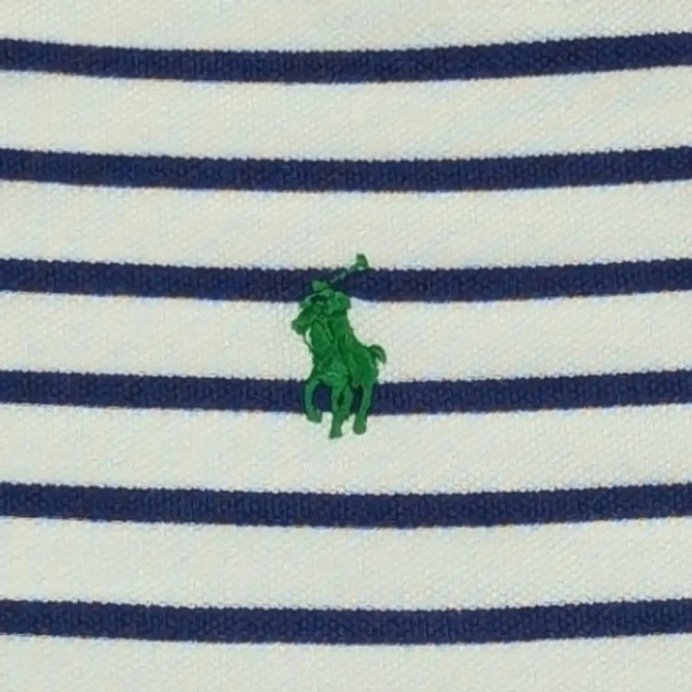 Polo Ralph Lauren Mens XL Custom Fit Striped Polo Shirt White Navy Blue Cotton